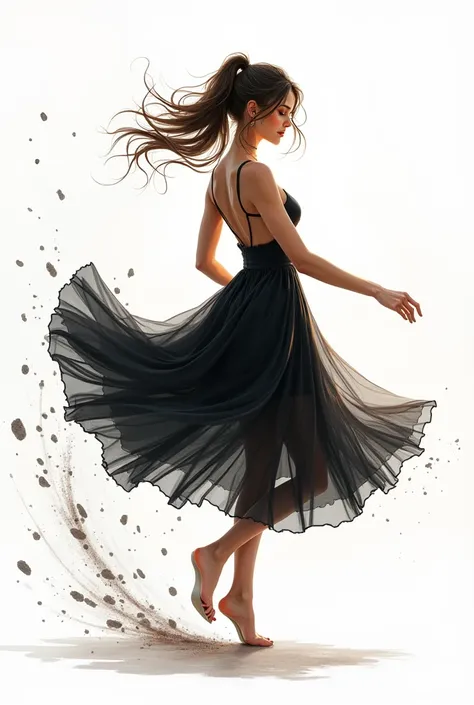 8620 (Iron Dance),8620 (),masterpiece, best quality, Extremely detailed, illustration,Black skirt,have,look back,:d,White background,((eyes highlights))