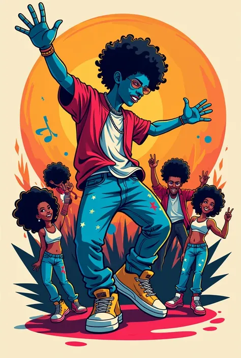 a series of cool dance move for tshirt design. like theres someone whos dancing in different moves like cartoon style theres a globe, theres a people that unity. A person dancing in hiphop style