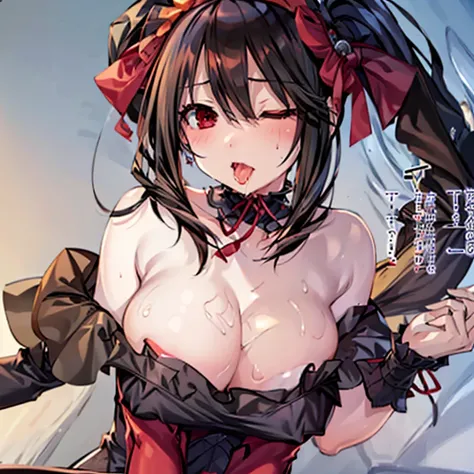 nsfw,((1girl)),Very detailed,High resolution,4K,8k,masterpiece,High resolution,(Tokisaki_Kurumi,heterochromia,Twin tails, hair band, Red ribbon,Cleavage, Black choker, Exposing shoulders, Gothic, Red dress, Red Bow, Removable sleeves),((huge breasts,)),cur...