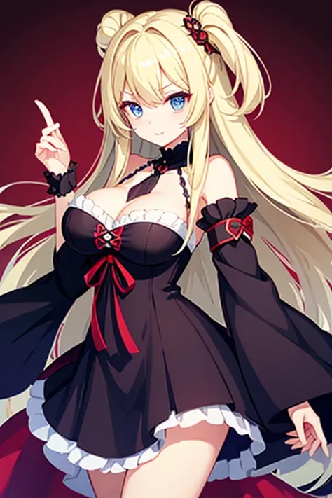 Long Hair、Blonde、Ahoge、One-eyed、dress、Red eyes、blue eyes、Big Breasts