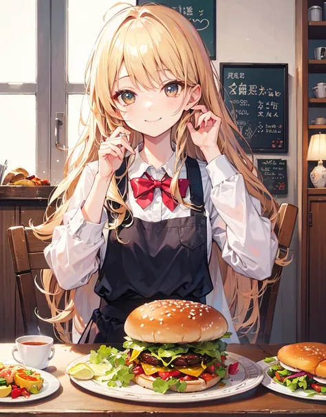 kirisame marisa、During meals、hamburger、smile、cute