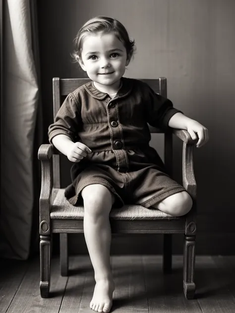 a little child,juvenile,,Foreigners,French,old,Sepia,era,young,whole body,Life-size,Classic,front,Head to foot,Sit on a chair