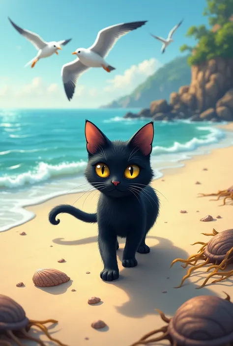 There once was a black cat who went to the beach