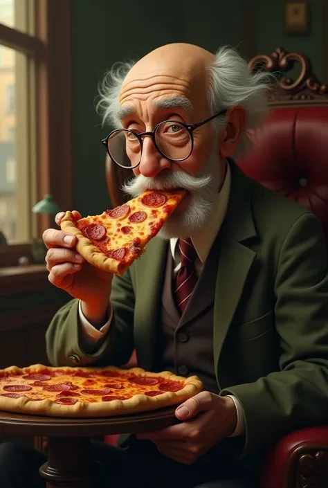 Sigmund Freud eating pizza