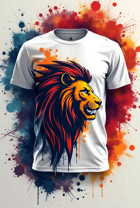 Front of the T-shirt:

Color: White
Design: The front of the T-shirt should feature random patterns across the entire surface, creating a unique and dynamic background. Positioned over the chest area, there should be a sideways lion logo in a cricket-style...