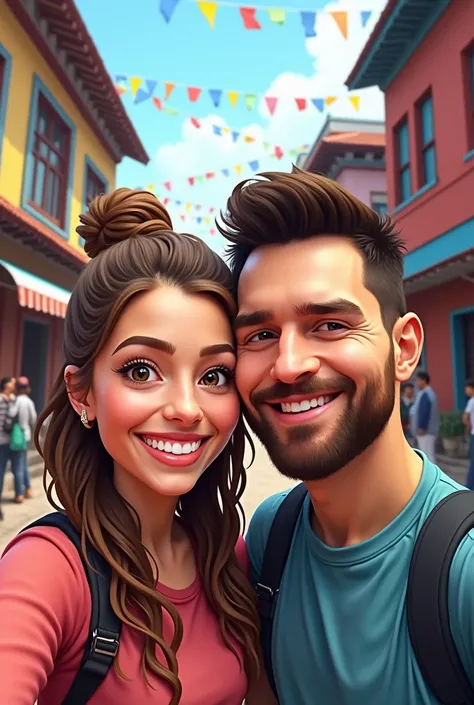 Selfie with bf having messi hair in street using snap cartoon filter in Nepal