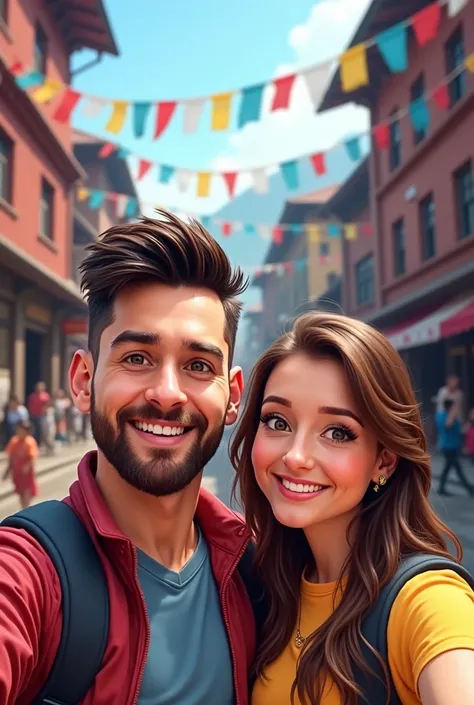 Selfie with bf having messi hair in street using snap cartoon filter in Nepal