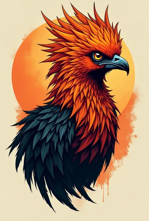 Phoenix head colored orange and black is looking in the front simple for tshirt design 