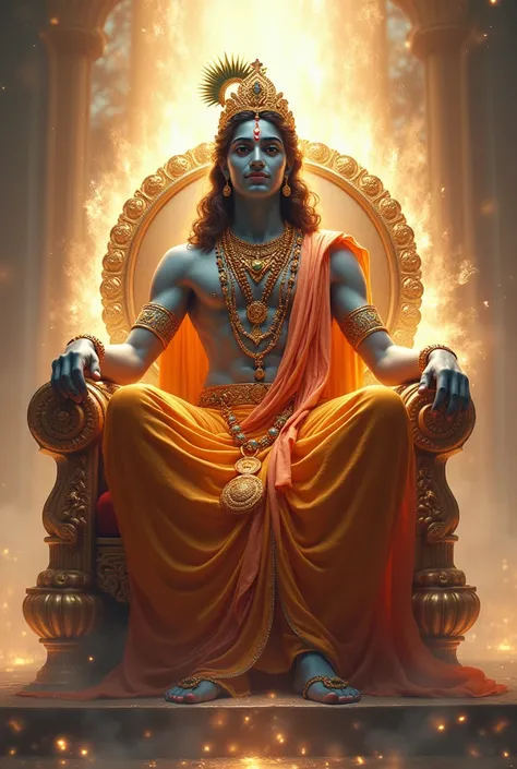 Shri Krishna sitting in aron throne as king of light