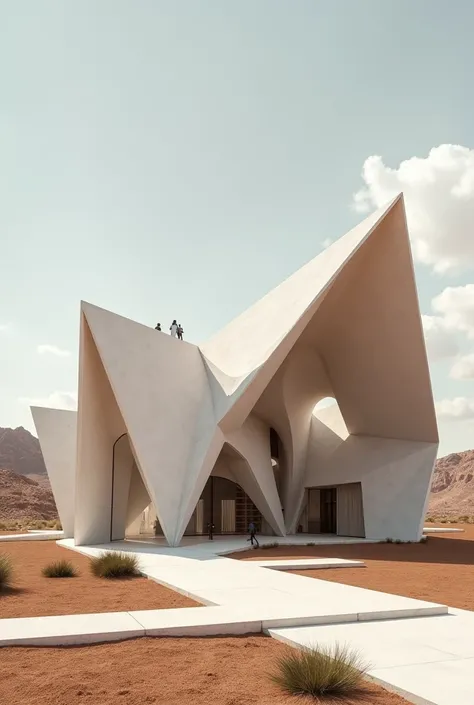 Volumetric design of an art gallery in the folding style in a hot and dry climate