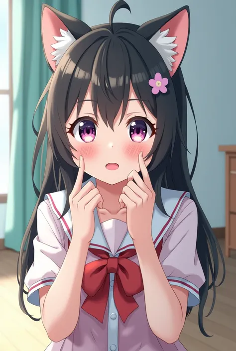 Make an image of a character that nobody calls Nezuku, she is on all fours opening her pussy with two fingers looking at the camera.