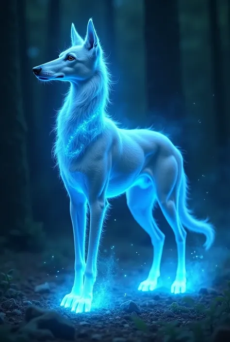 Deerhound patronus should be glowing in bright blue and light blue color and its like being summon by a wand