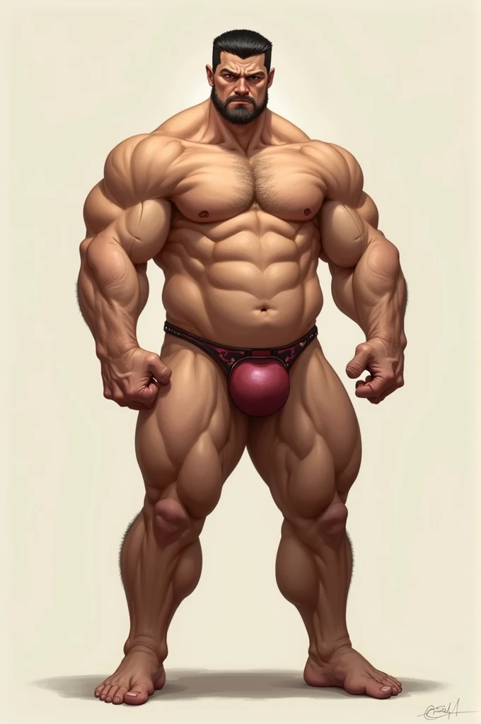 1 small man, with short straight black hair, dark brown eyes, veryooooo strong, naked and with a very big penis 