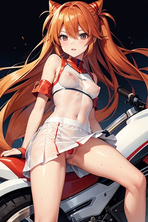 Shikinami Asuka Langley, Race Queen, No sleeve, Ultra mini skirt, Sheer skirt, See-through costume,  Sweat, Panties, See-through nipples, circuit, bike