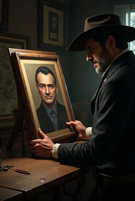 Arthur Morgan frames a photo of Vito Scaletta