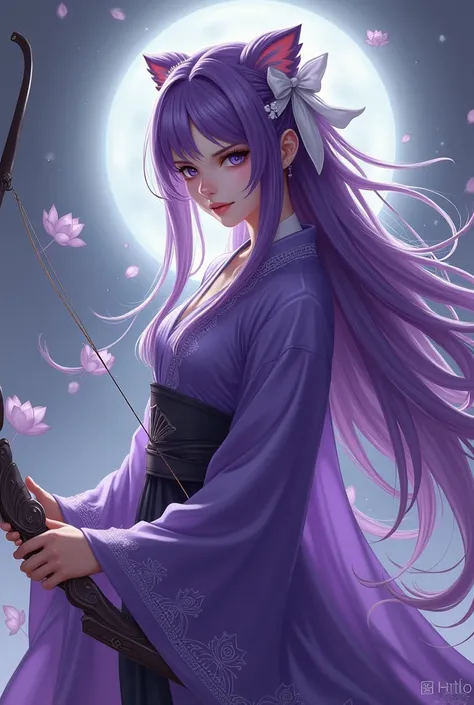 An 18-year-old girl, a purple-haired cultivator who reached her waist, grey eyes, with a mask that covered her face with a purple robe with lotus flower edges, her straight hair that always carried a white bow, a magician who had a tall and imposing bow as...