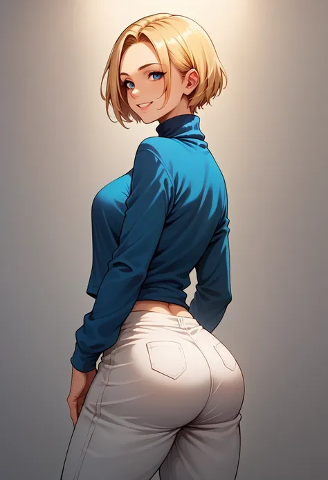 score_9, score_8_up, score_7_up, break, score_9, maryms, blonde hair, short hair, smile, turtleneck, baggy pants, taut clothes, ...