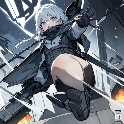 comics「grey reaper&#39;s scythe」on the cover of、a cute girl with waist-length white hair and ruby red eyes stands in a beautiful...