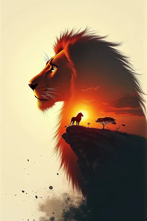 Make a double exposure photoshop poster of the Lion King movie 
