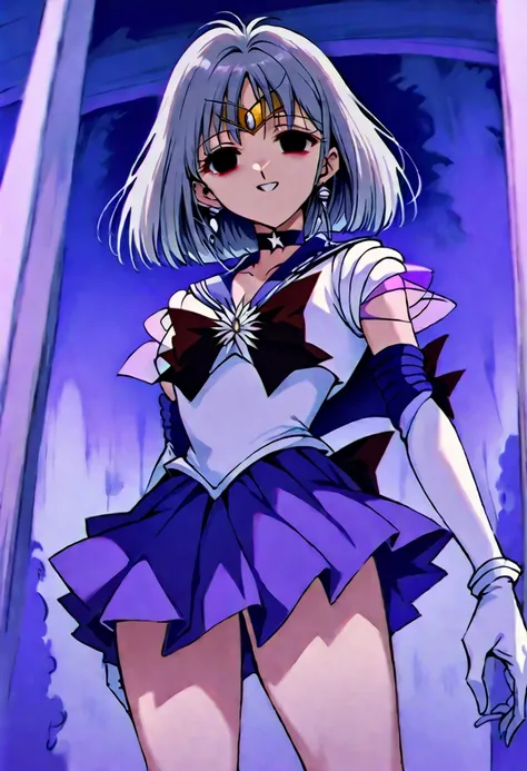 (masterpiece, Highest quality, so beautiful, Very detailed), Intricate details, 12k, Honestly,In awe of the Sailor Saturn XL,sailor senshi uniform,jewelry,skirt,choker,star choker,sailor collar,bow,brooch,star brooch,purple sailor collar,purple skirt,glove...