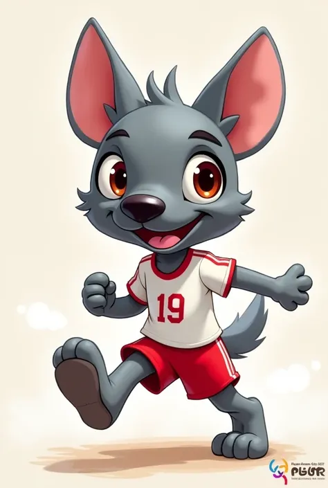 Create me a digital sketch for the mascots of the Pan American Games Peru 2027 inspired by the Peruvian dog, the viringo or peruvian hairless dog. Remember to replicate the features of the dog that is gray, put him doing some sport, I wish the form to be v...