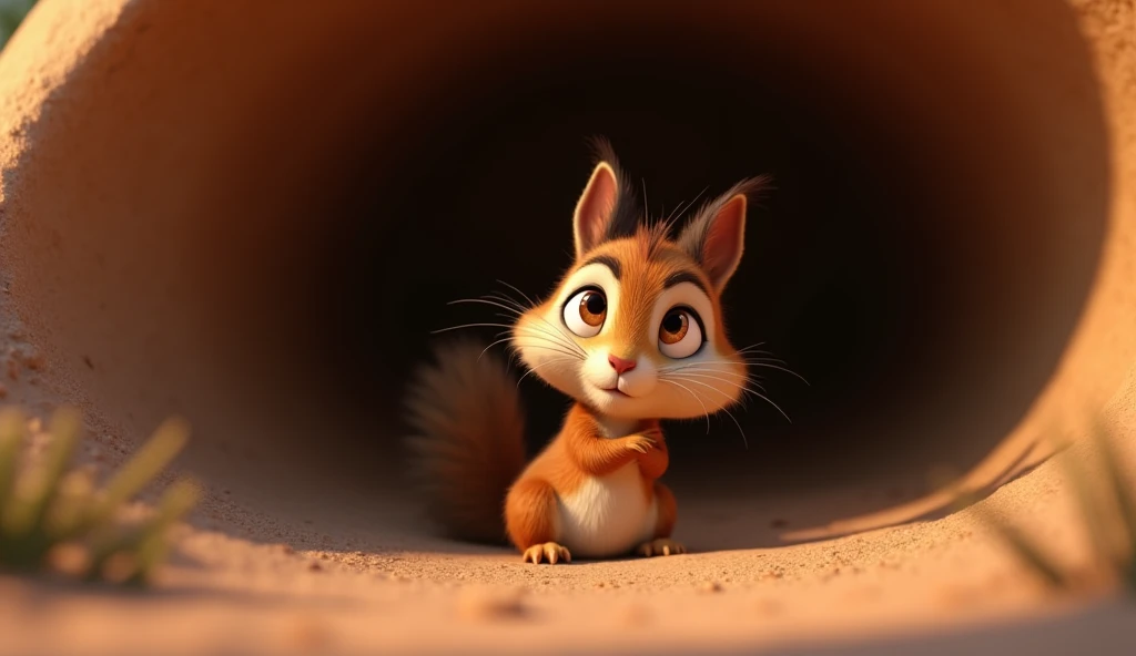 • make 3d realistic animated image of "• During that time, Nutty(squirrel)learned a valuable lesson.
Prompt: Nutty, looking thoughtful and determined, reflecting on his experience while sitting inside the burrow, realizing the importance of Shelly’s(an old...