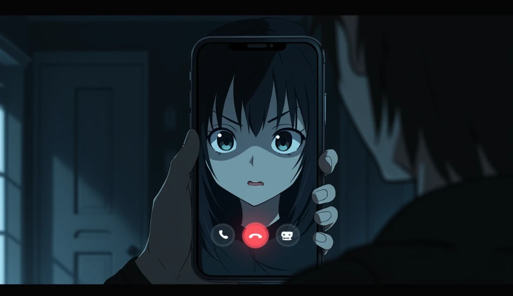 horor, Anime Style, dark atmosphere, Intricate details, Structure of the film, Dramatic Shadows, Mysterious, Creepy, Otherworldly, A calming color palette, chiaroscuro lighting, Ultra-detailed, masterpiece, highest quality, 8k, Realistic, Smartphone online...