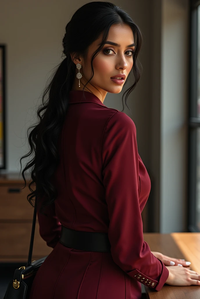 I want to create an image of the same very classy woman, very sexy, indian style, blouse skirt, working girl. I want the most realistic picture you can create for me