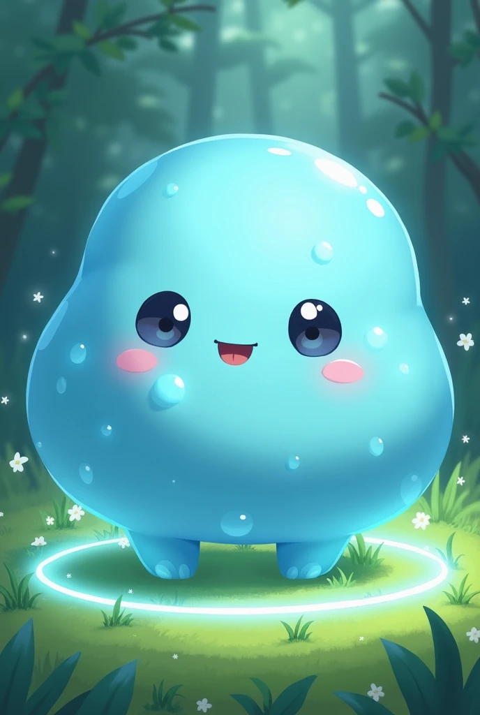 Big slime、Squishy、light blue、Puyo Puyo、grassland、Bouncing、Big Eyes、magic circle、Light properties