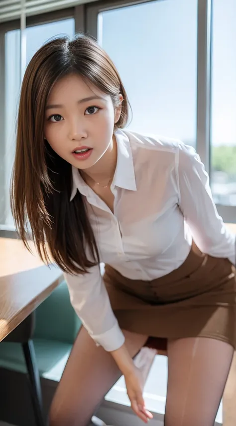 (Happy expression:1.26)、RAW Photos、(((The ultimate beauty full-body photo)))、((Glowing Skin))、1 person、Beautiful 28 year old woman from Prague、Angry expression、((Brown Hair))、Shirt on、skirt、(pantyhose)、(Upskirt)、Contrapuntal Shot、((Very detailedな))、(Perfec...