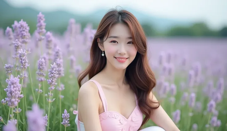 high resolution,  Chinese woman,Beautiful and cute skin, Highly detailed, eye details,Realistic photography, high resolution images, high resolution, realistic photographys high resolution, Beautiful Korean idol girl wearing a cute pink and white dress, Be...