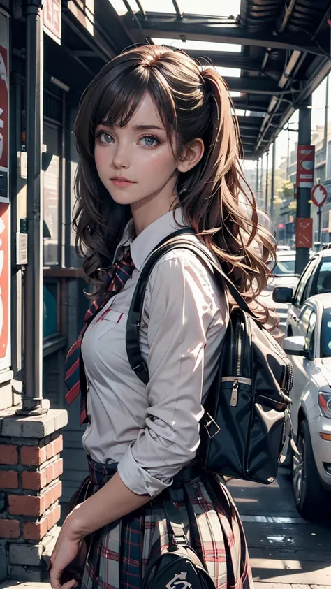 One person(24-years-old), Are standing, deadline_hideadlinex style, Home, school uniform, school bag, Twin tails, car, carrying bag、Silver Hair、Twin tails