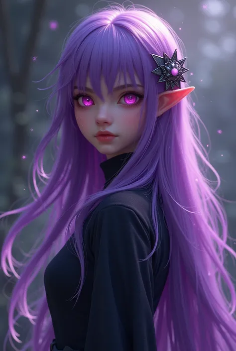 Young Witch She has long purple hair that reaches her mid-back. Her eyes are pink.