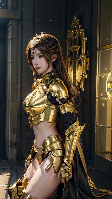 1girl, detailed golden goddess armor, dramatic knight armor, thin gold armor, anime goddess, long distance view of woman in gold costume on battlefield, light gold armor, stomach, (best quality),(masterpiece),(detail),(photorealistic:1.37),(realistic:1.37)...