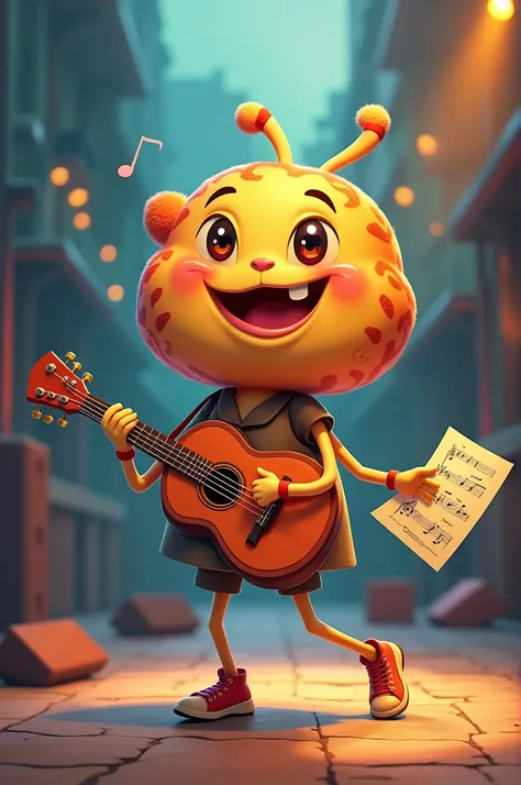 Here&#39;s an idea for a mascot 

**Appearance:** 
- **head:** The string head is like that of a stylized guitar, with tuners and a warm smile.
- **cos:** The body is like a guitar, with the soundboard serving as its "가슴", and the strings are yours "waist ...