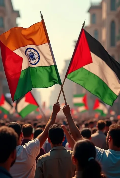 Indian  flag loves Palestinian flags 
People 