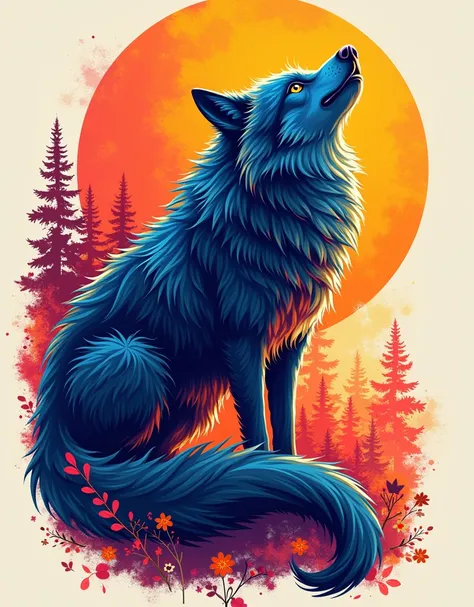 A wolf design svg, colourful, punchy colour, vibrant colours, puff design,