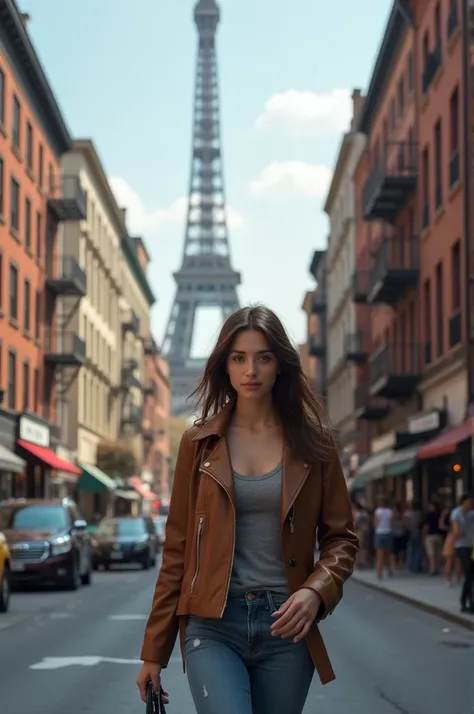 19 years, medium brown hair, 8k, High Resolution, natta, new york, goes for a walk, fitgirl, street France, effeil tower in back