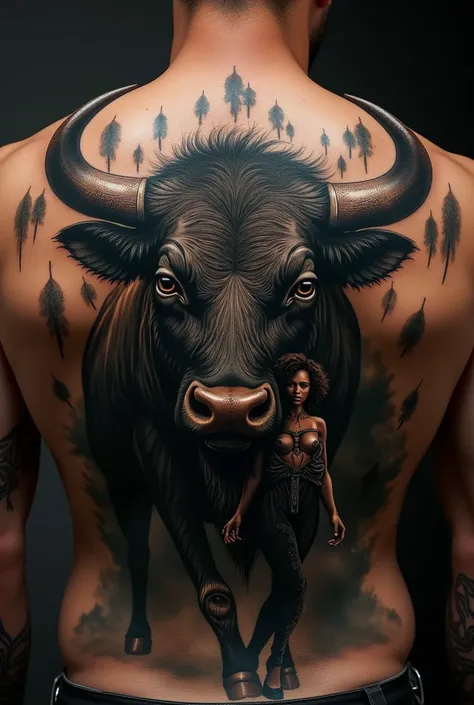 bull tattoo with black woman next to it