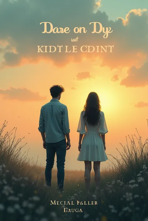 "Book cover showing a young man and a woman turning their backs on each other. Both are in a serene landscape and the sky is painted in a range of vibrant and soft colors., like a sunset. The scene conveys a sense of introspection and connection despite th...