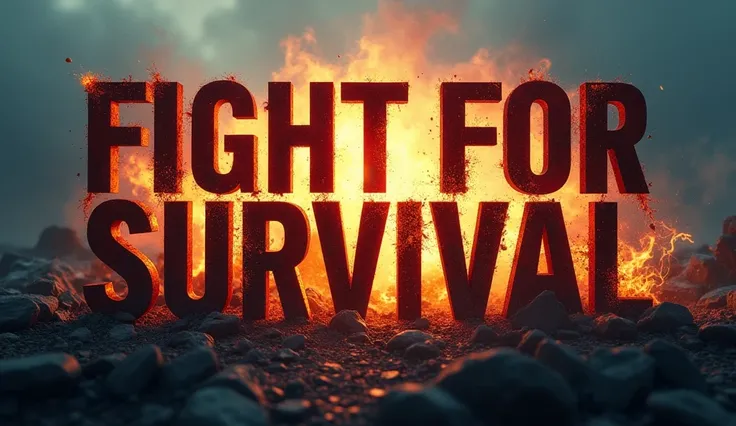 An aesthetic   image with only bold text that says,  Fight for survival.  In background add some struggle to get out of addiction 