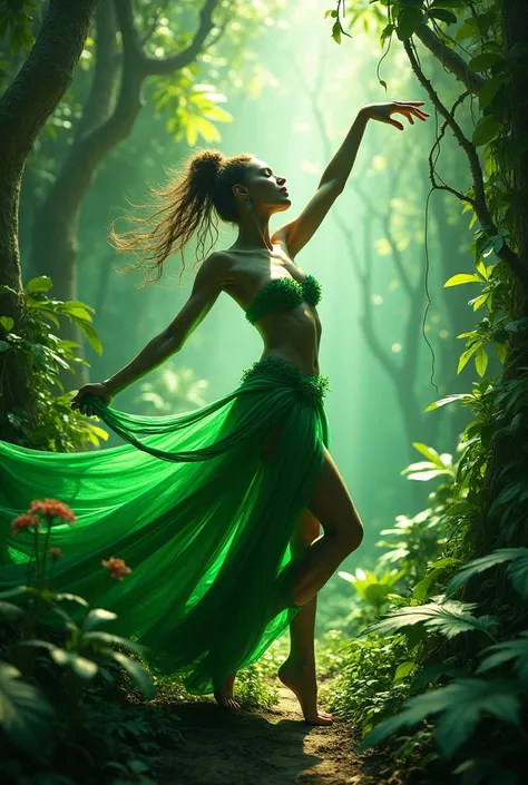 Human dance green colour in Jungle 
