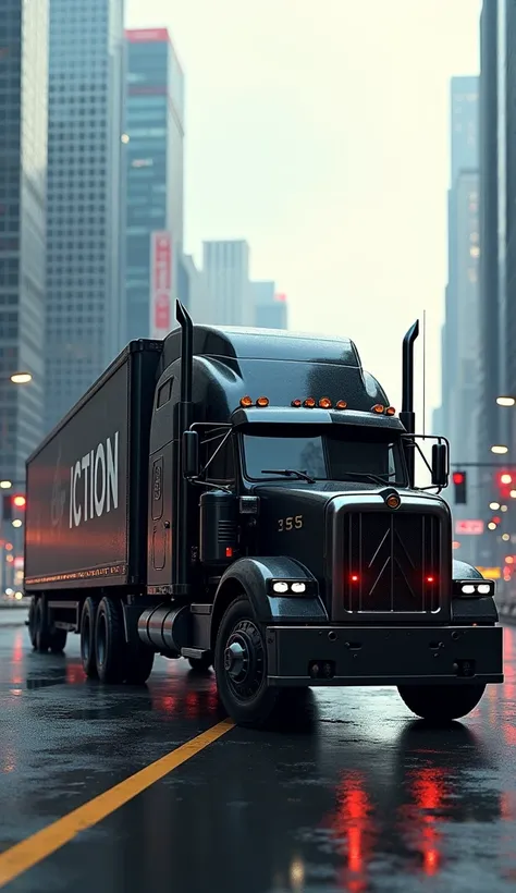 Ultra-realistic black van truck with lettering on the body: "Let&#39;s go by truck" 