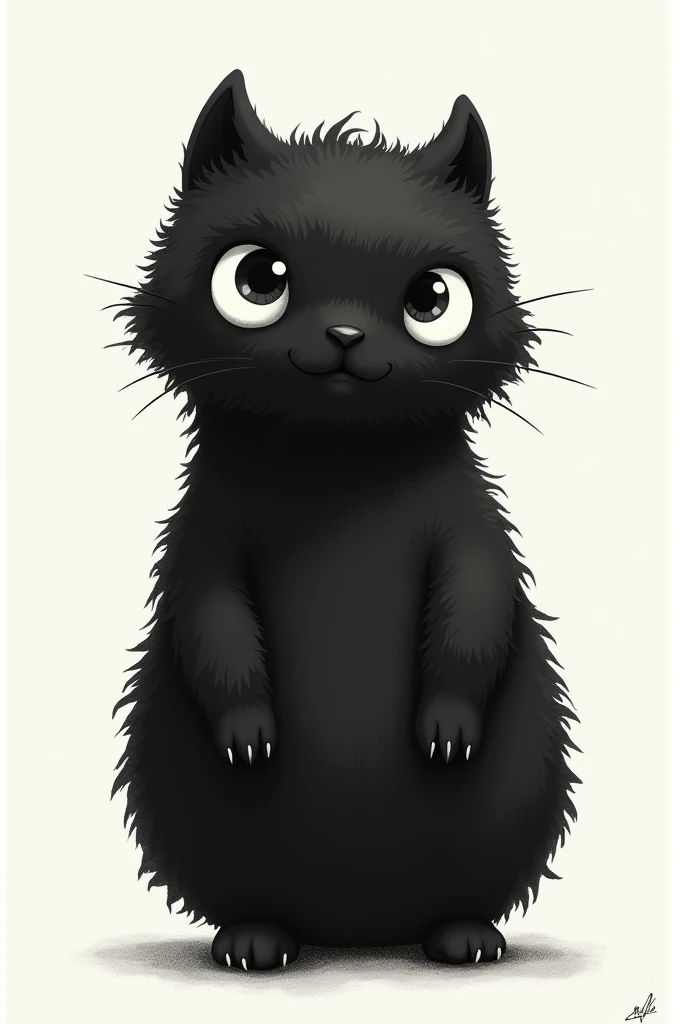 Screen print of a simple black furry creature 