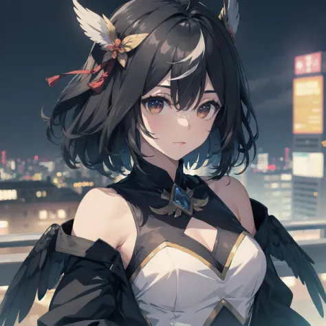 super masterpiece, Highest quality,Ultra HD，（（（（Pixiv style painting））））， （Cowboy Shot），（Full body view），（（One Girl））, （（（Crow-style plague mask equipped on the face））,（（Crow-inspired black battlesuit））,（（ Crow Style Shoulder Body Armor））, （,（（（long, shiny...