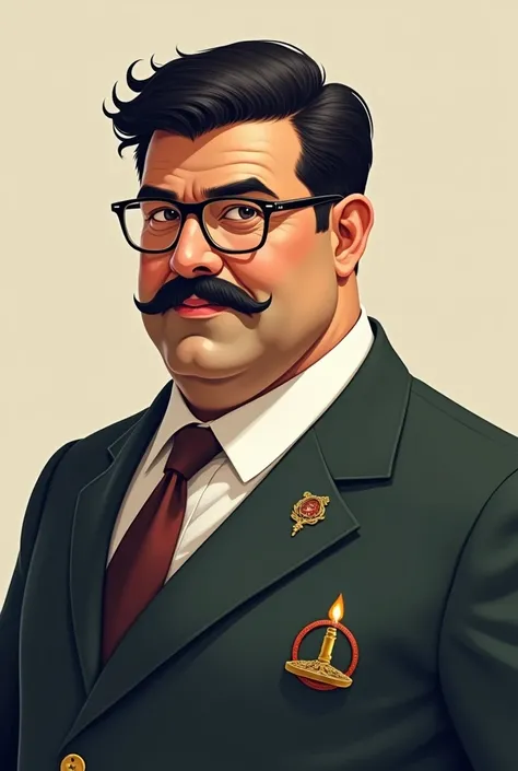 give me an illustration of a male teacher in his 30s-40s who has a little pot belly, has brown skin, has a thin mustache, wears glasses, boack hair and wears a candle tree teacher uniform. He was a gentle and caring teacher in school. depict him in a sexy ...