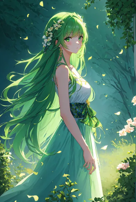 Anime girl with green long hairs.