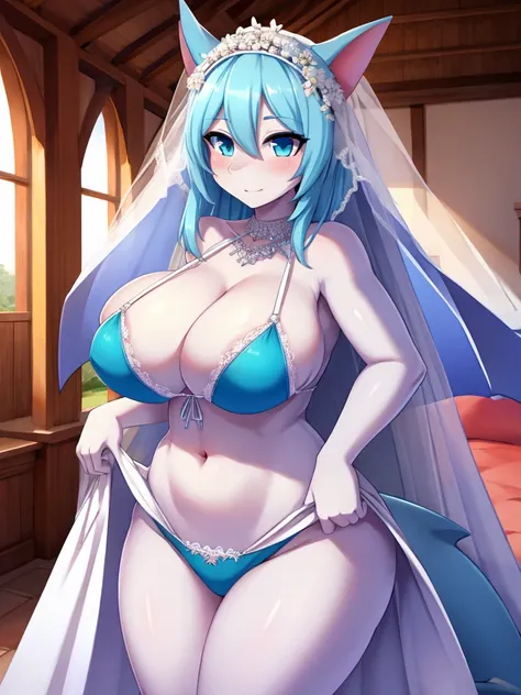 Shark girl, very sexy, big breasts, wedding dress bikini