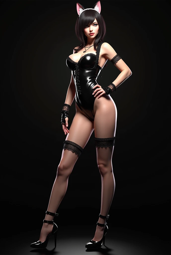 Half-naked   Catgirl in latex maid outfit 