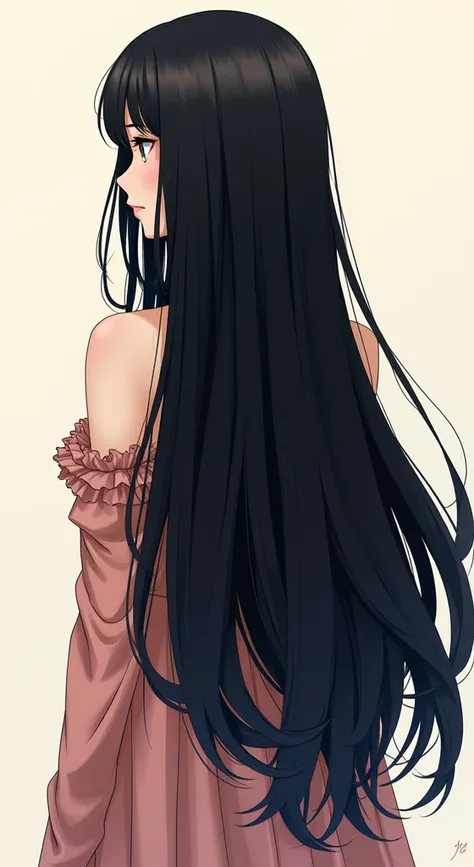 、Long Hair, とてもLong Hair, Back view, Thick hair, Character portrait、An illustration、Handwriting、anime、Long Black Hair、Thick hair、Character portrait、Beauty